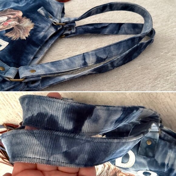 Tie-Dye Dog Print Corduroy Tote Bag With Fringe Details Zipper Pocket - Picture 13 of 13